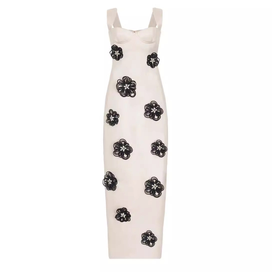 Color-blocking Flower Bandage One-piece Dress Women's French Style