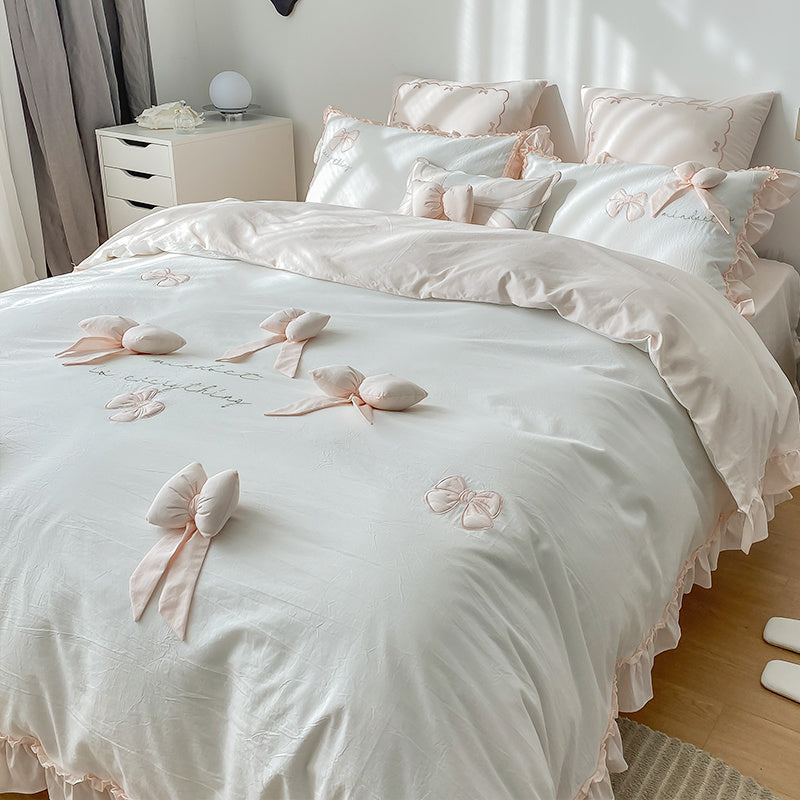 Four-piece Cotton Washed Three-dimensional Bow Bedding