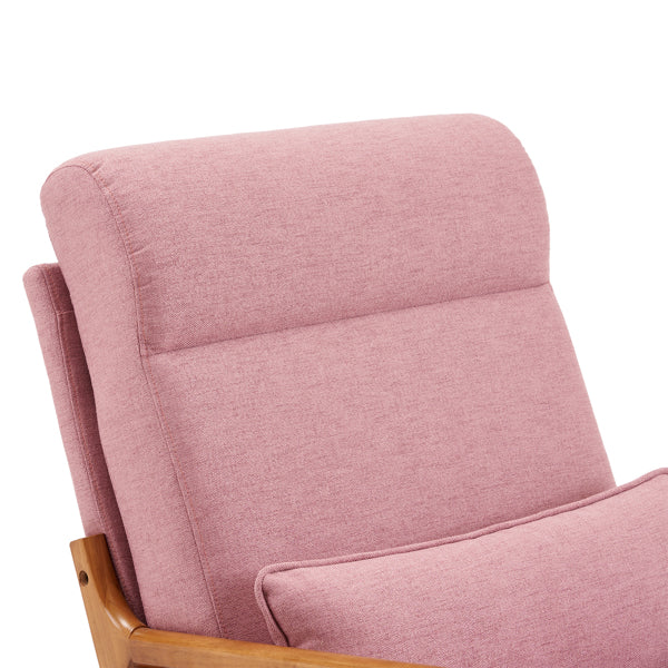 High Back Solid Wood Armrest Backrest Iron Frame Linen Indoor Leisure Chair Pink