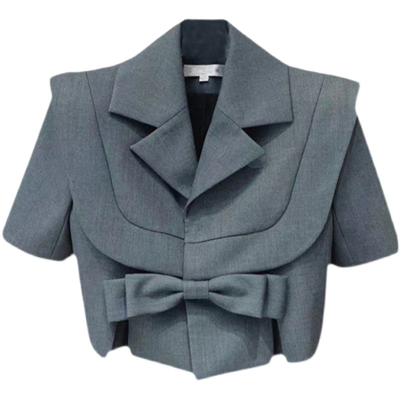 Short Design Sense Gray Bow Suit Jacket Women