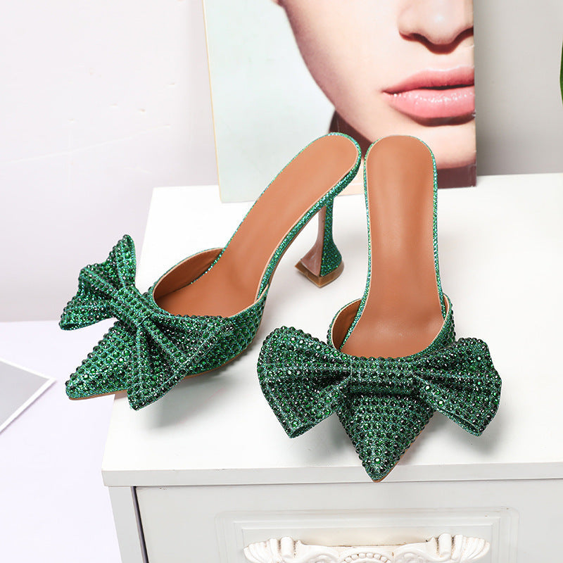 Ladies Pointed Rhinestone Bow Sandals