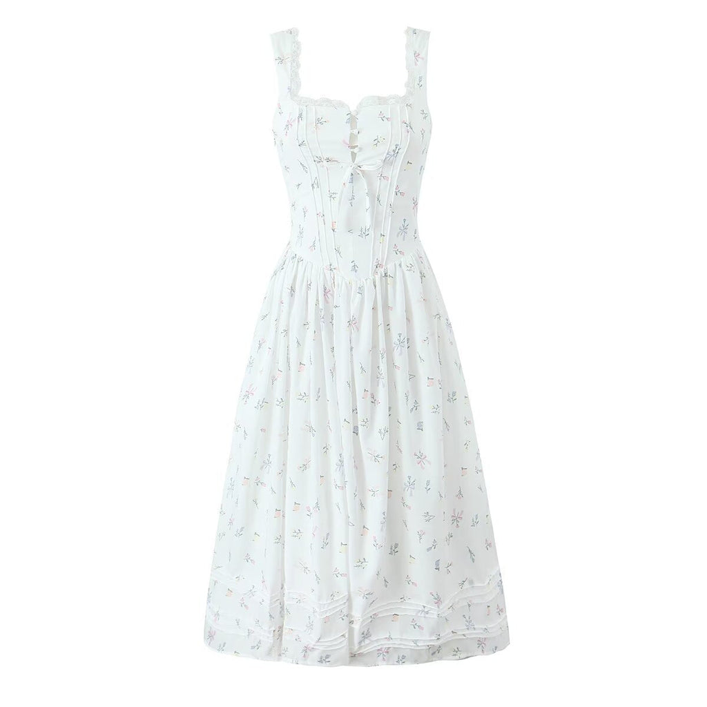 Printed Lace Backless Dress