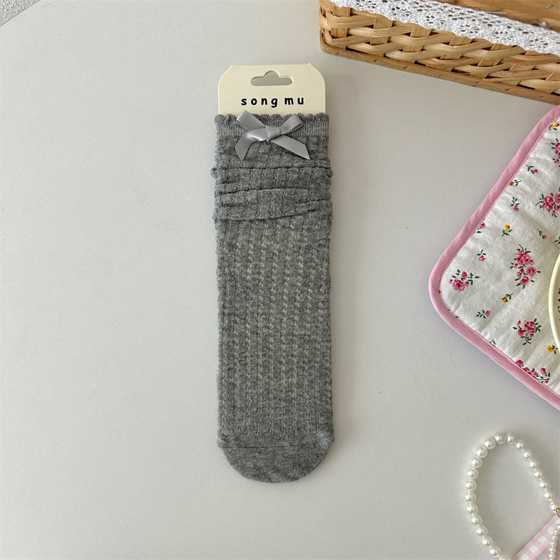 Thin Mesh Hollow Out Bow Mid-calf Length Loose Socks Breathable Sweat Absorbing