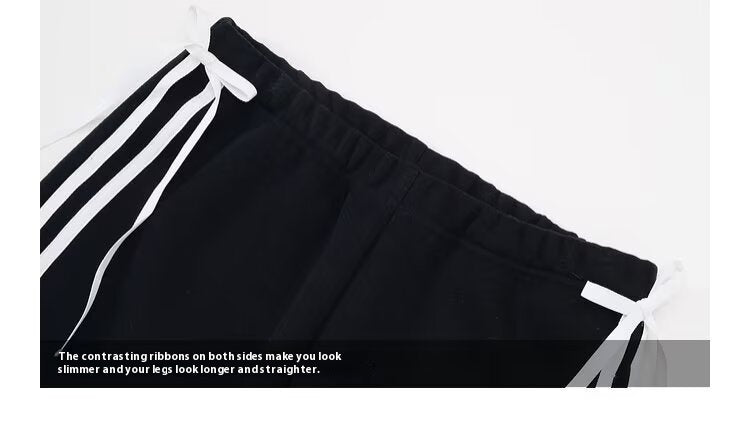 Women's Bow Bandage Sweatpants Straight Wide Leg Casual Sports Pants