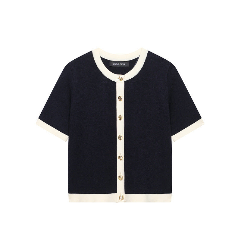 New Women's Clothing Classic Style Contrast Color Knitwear Coat Knitted Mini Skirt