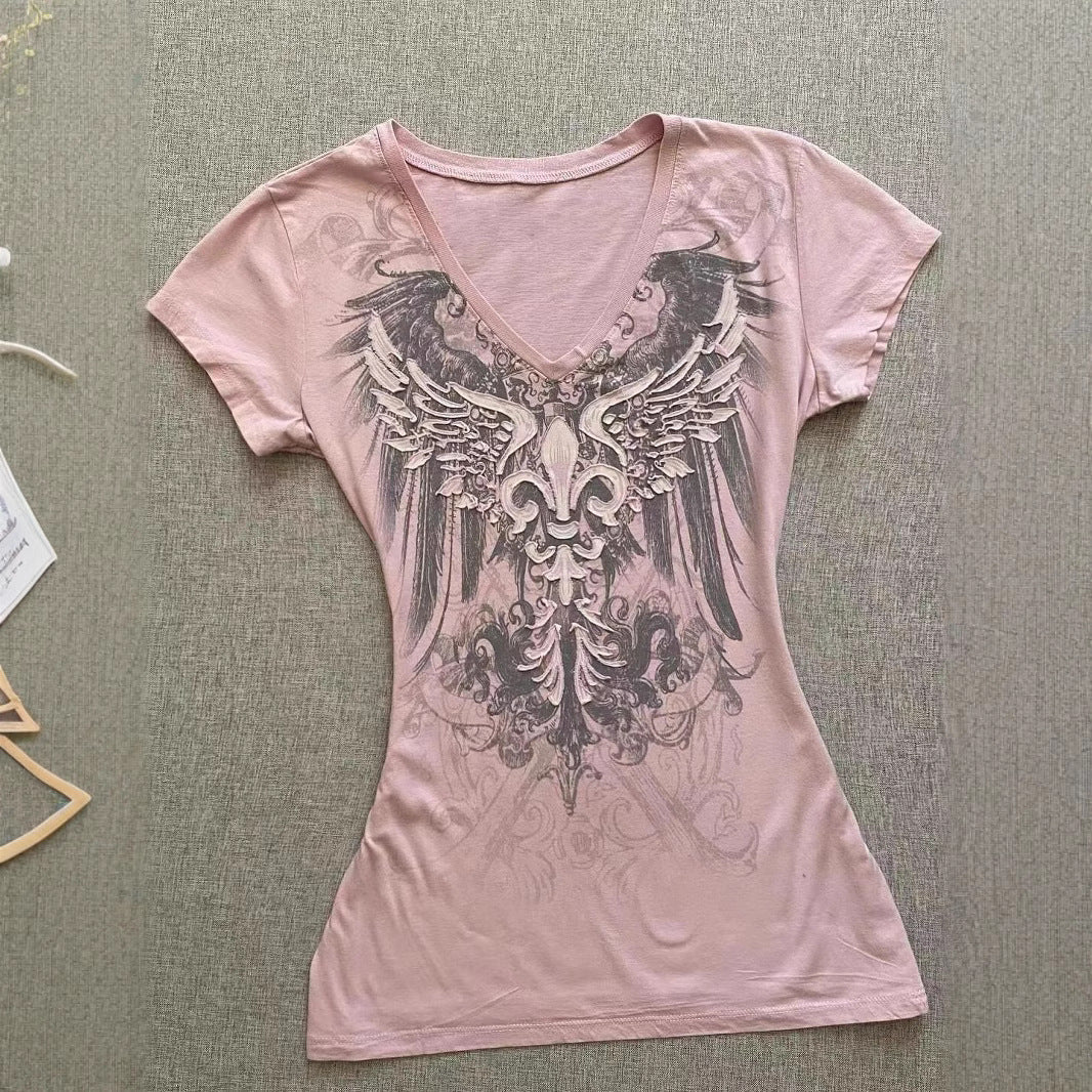 Retro V-neck Short Sleeve Slim Fit Slimming