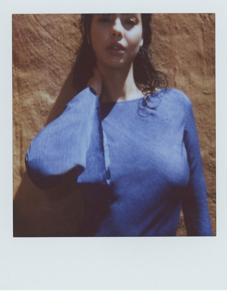 Women Blue Silk Long Sleeve Long Dress Sun Protection Vacation Style