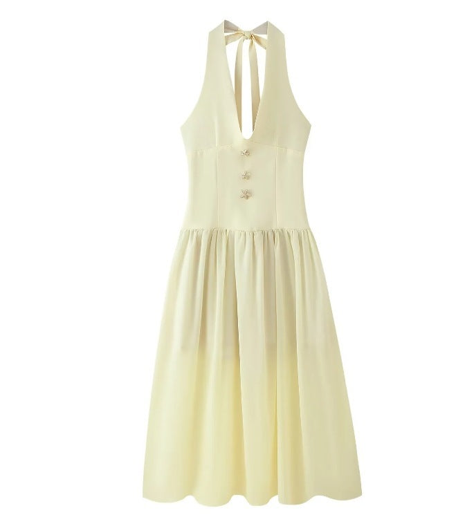 Halter Lace-up Deep V Sexy Girdle Backless Dress