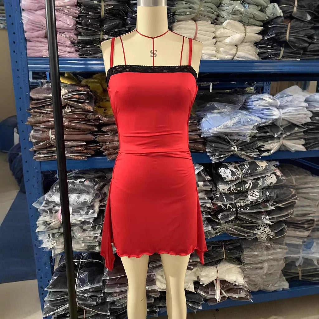 Women's Clothing Seaside Sling Contrasting-color Dress