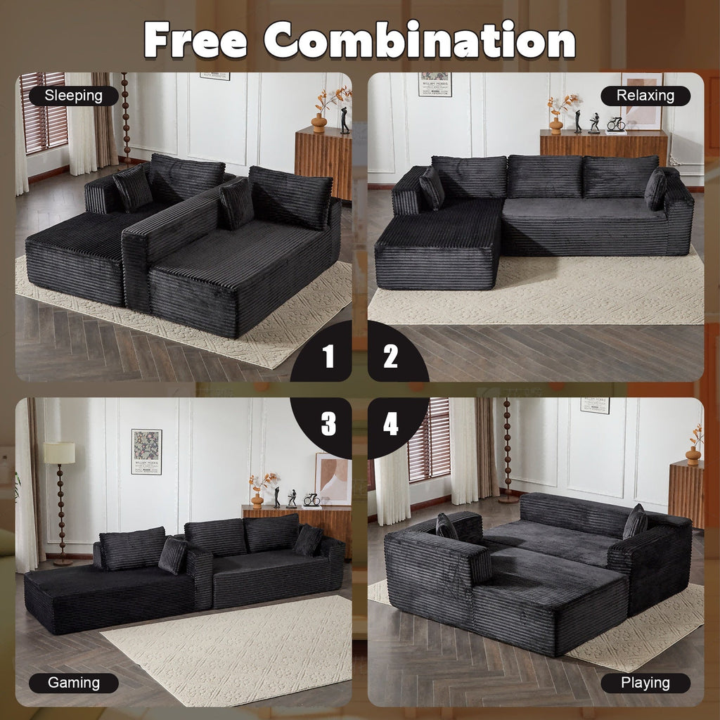 Compression Sectional Couch With Comfy Chaise, Boneless L Shape Sofa With Deep Seat, Minimalist Modular Couches Sleeper