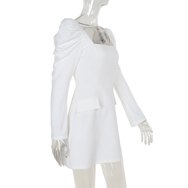 Fashionable Elegant Slim Fit Gigot Sleeve Square Collar Dress