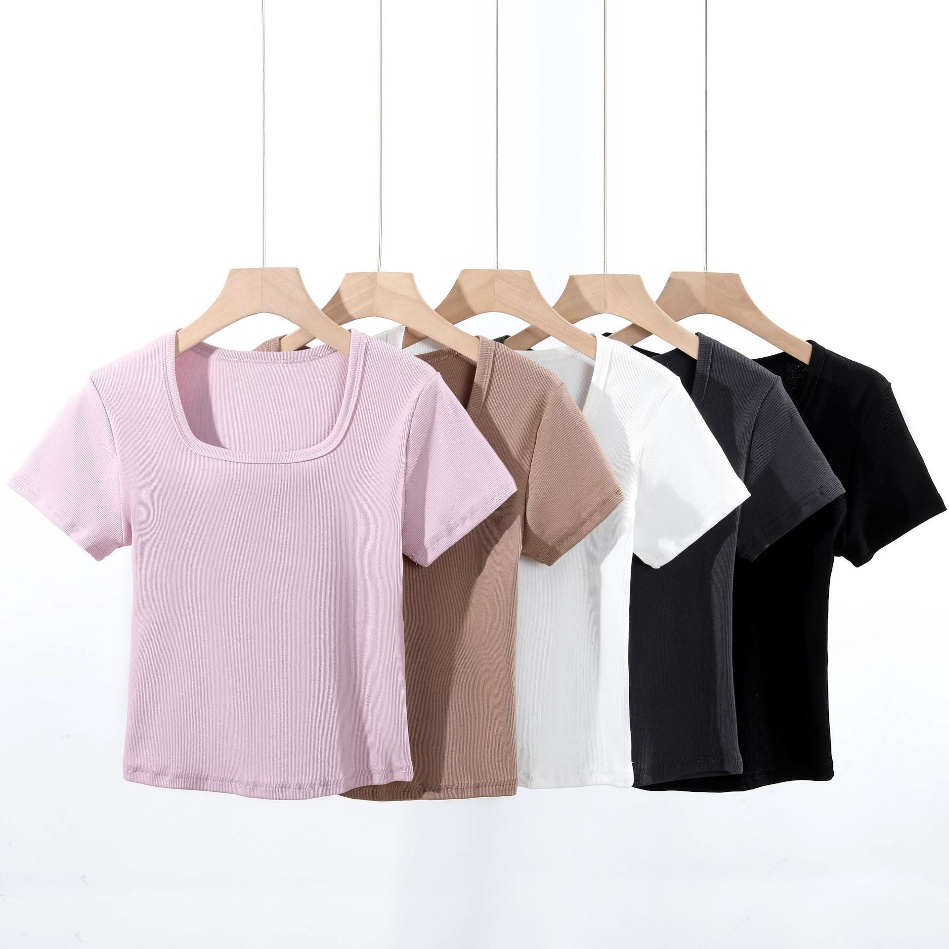 Women's Square Collar Slimming Short-sleeved T-shirt