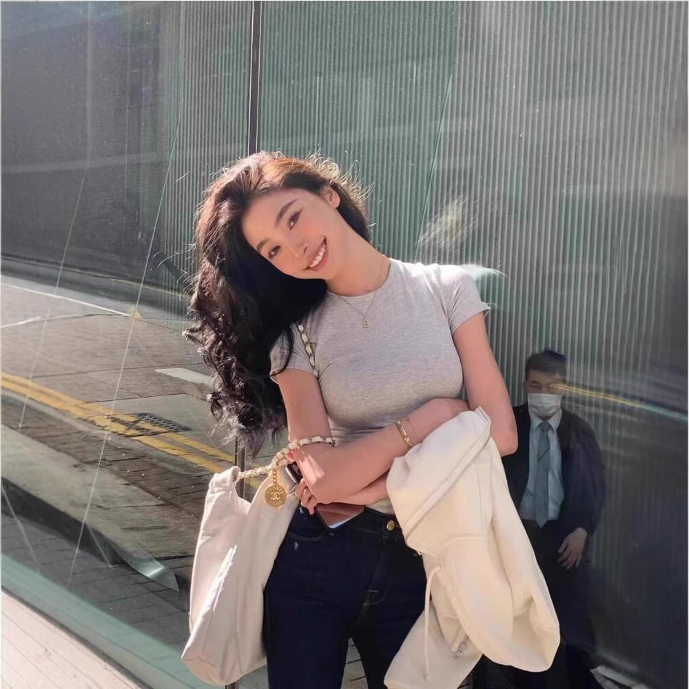 Classic Shoulder Hot Girl Sports Bottoming Skinny Top