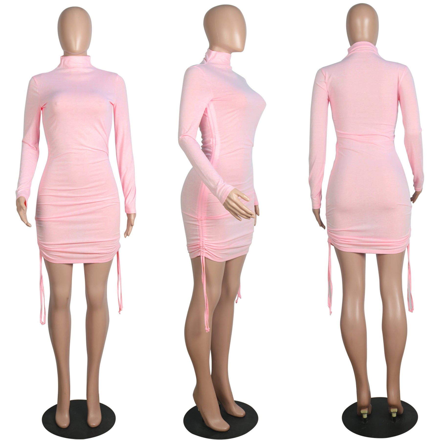 Pink Sheath Long Sleeve Dress Women