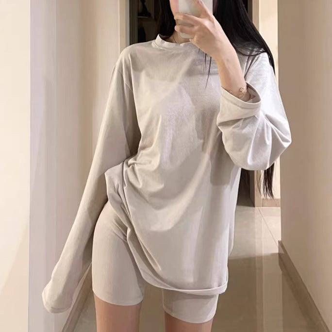 Lazy Skin-friendly Texture Loose Long-sleeved T-shirt For Women