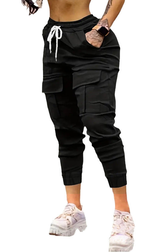 Plus Size Fashion Drawstring Bag Pocket Casual Working Pants