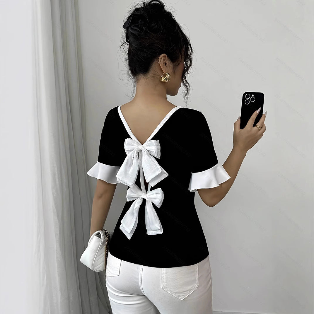 Women's Color Matching Short-sleeved Top