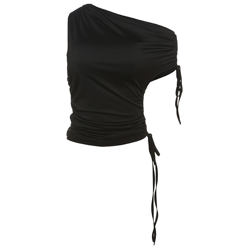 Street Simple Graceful Solid Color Diagonal Collar Top For Women