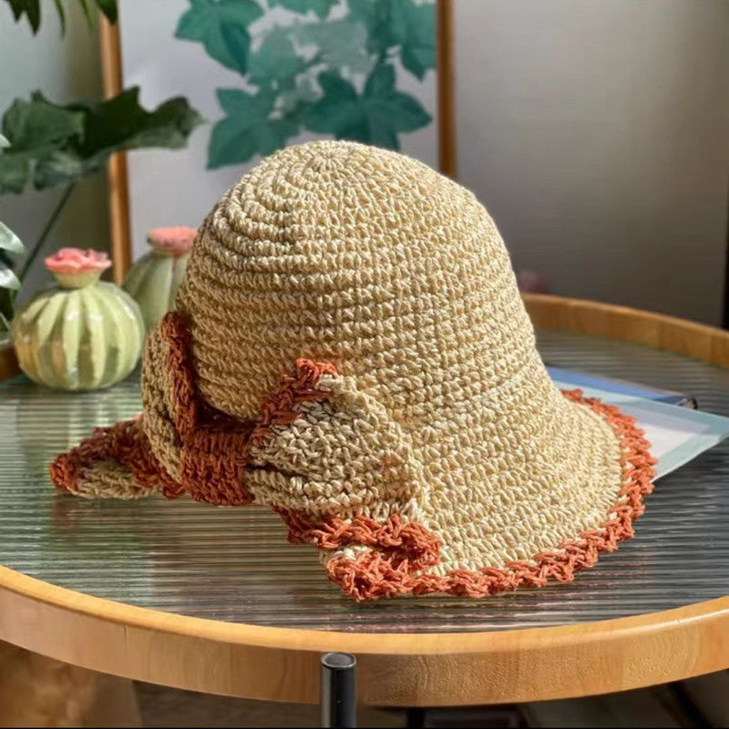 Elegant Bow Hat Hand Crocheting Woven Sun Hat