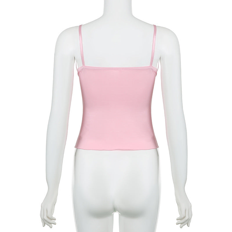 Hot Girl Style Lace Flounce Trim Lace Up Bow Suspenders