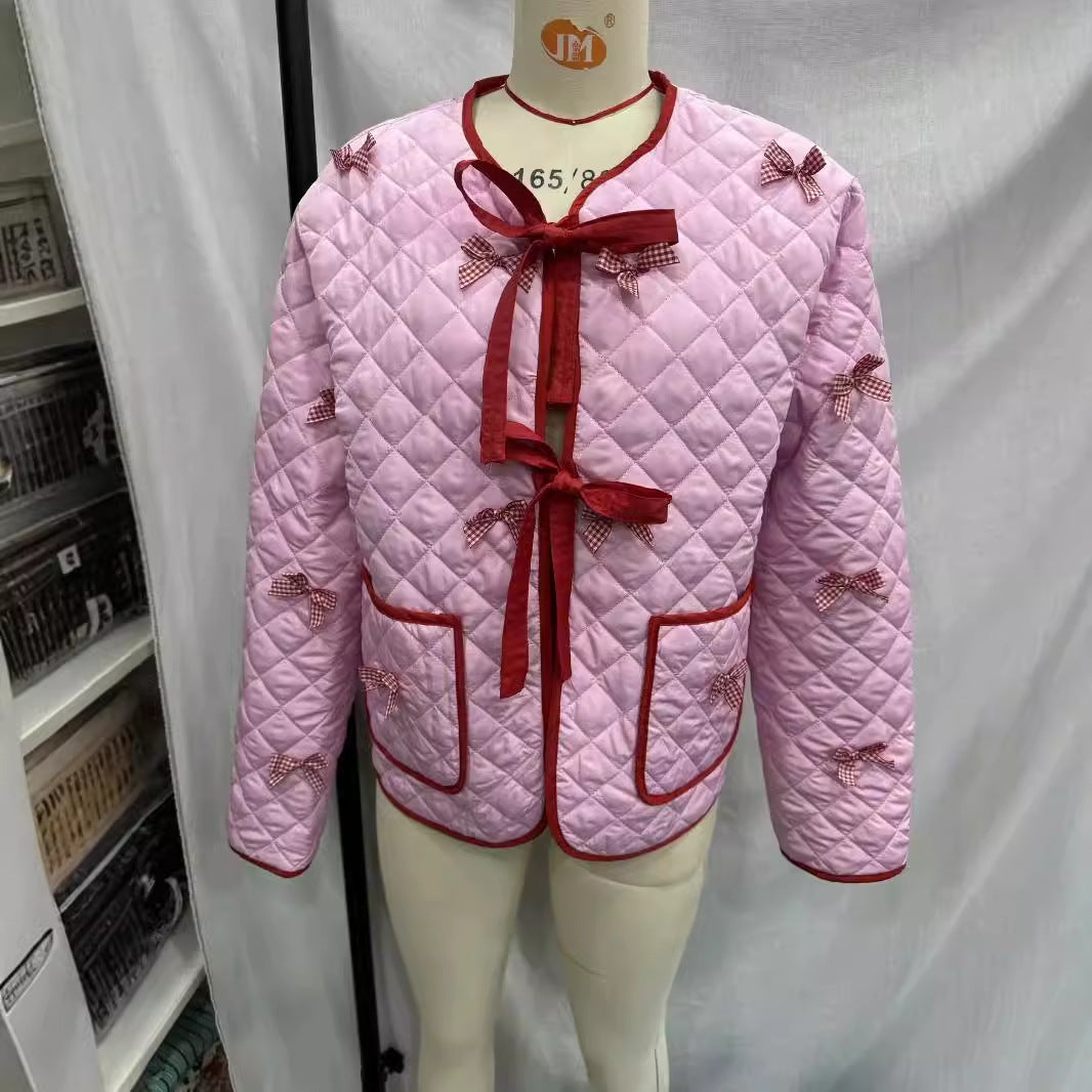 Women's Bow Embroidered Quilted Jacket