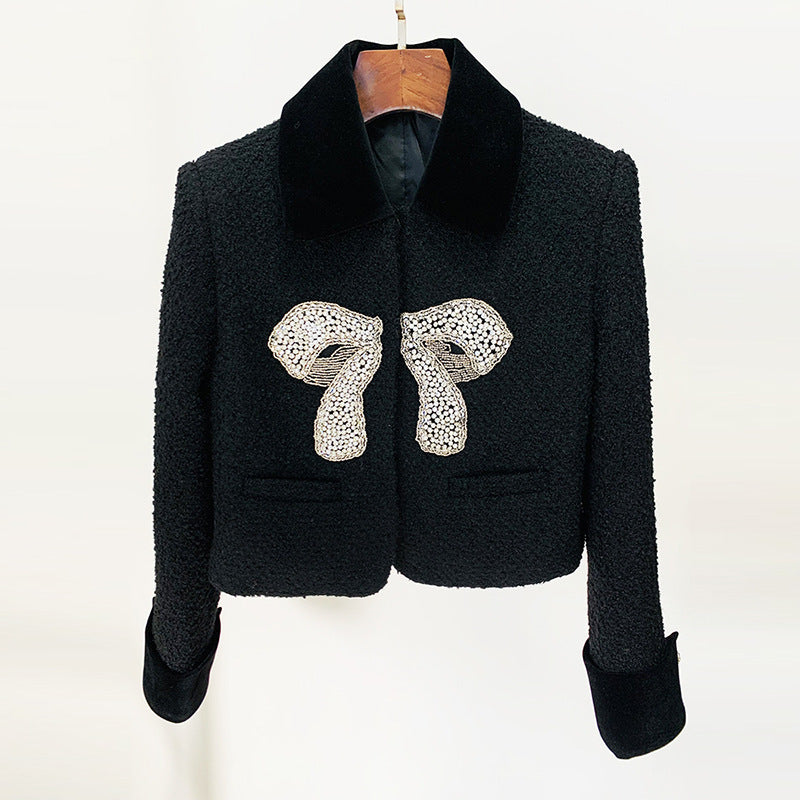 Winter And Autumn New Bow Beaded Jacket Coat