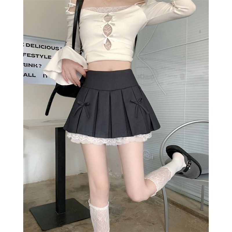 Women's Black Suit Skirt Summer High Waist-word Bow