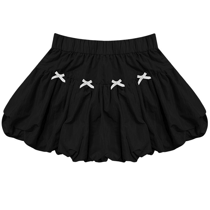 Women's Bow Elastic Waist A- Line Bud Skirt