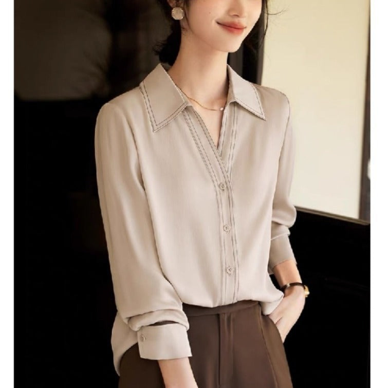 Fashion Commuter Style Contrast Color Bright Line Design Shirt For Women