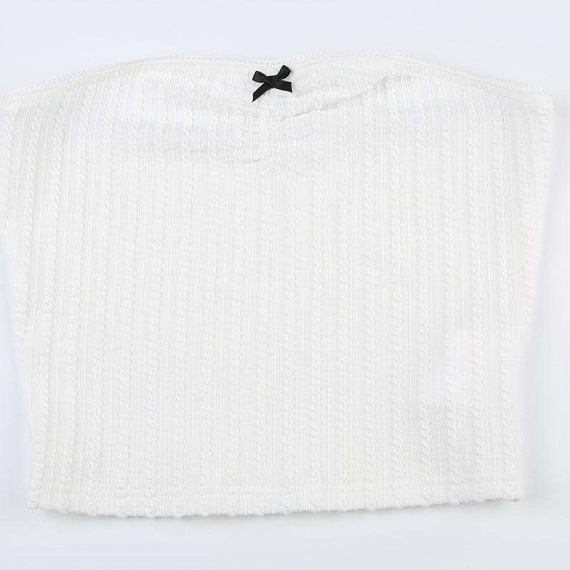 Woman Bow Stitching Pure Color Tube-top Top