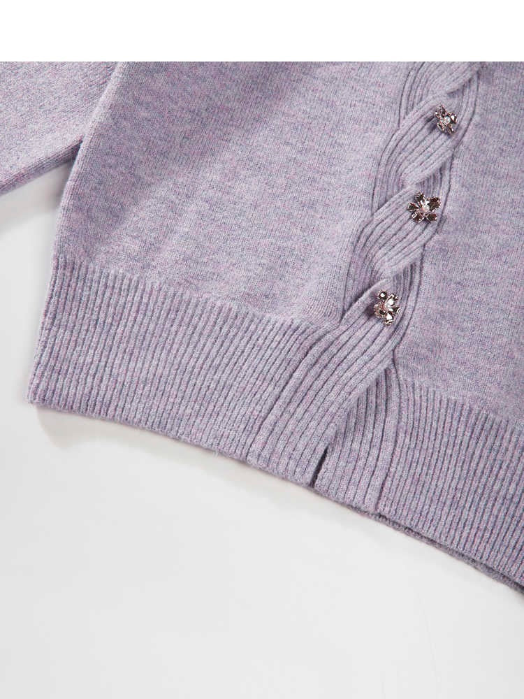 New Bow V-neck Sweater Dignified Sense Of Design Slit Hemline At Hem Short Loose Sweater Women