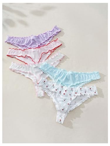 Women's 5 Pack Cute Underwear Ruffle Panties Low Rise Thong Set