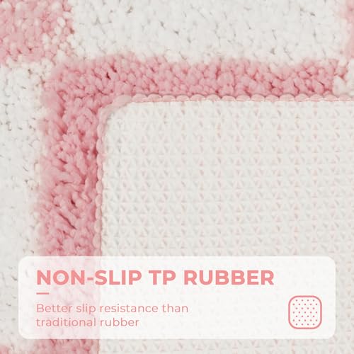 Checkered Bathroom Rugs, Fluffy Rug, Absorbent Microfiber Ultra Soft Bath Mat Washable, Non-Slip Bath Mats for Bathroom, Cute Floor Mat