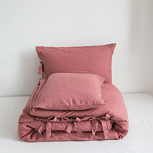 The 100% Linen Duvet Cover Set, 3 Pieces Belgian Flax Breathable Bedding,(1 Comforter Cover+2 Pillowshams) with Tie Closure Style