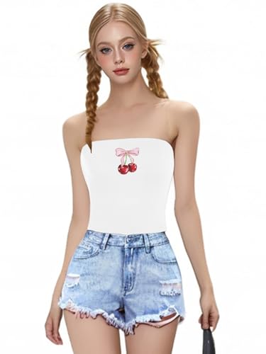 Women's Strapless Y2k Graphic Tube Crop Top Sleeveless Summer Bandeau Tops