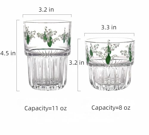 Set of 2 12 oz French Drinking Glasses Floral Juice Cup Cute Rabbit Bow Glass Cups