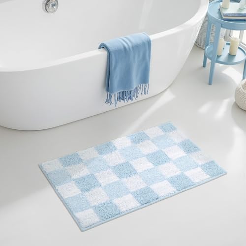 Checkered Bathroom Rugs, Fluffy Rug, Absorbent Microfiber Ultra Soft Bath Mat Washable, Non-Slip Bath Mats for Bathroom, Cute Floor Mat