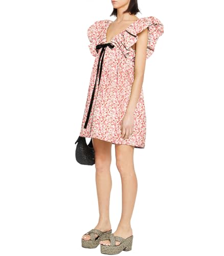 Women's Mini Dress V Neck Puff Sleeve Dress Short Babydoll Bow Dress