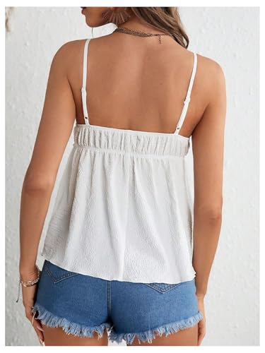 MakeMeChic Women's V Neck Spaghetti Strap Camisole Sleeveless Ruffle Hem Y2K Tank Tops