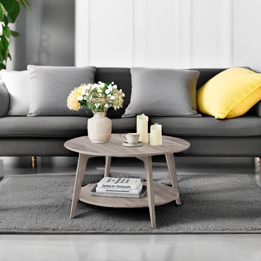 Round Coffee Table, 2 Tier Coffee Table with Storage, for Living Room, 31.5 x 17.7 Inches, Easy to Assemble