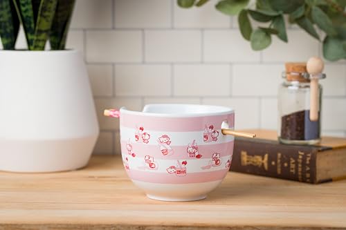 Ceramic Sanrio Hello Kitty Ramen Noodle Rice Bowl with Chopsticks, Microwave Safe