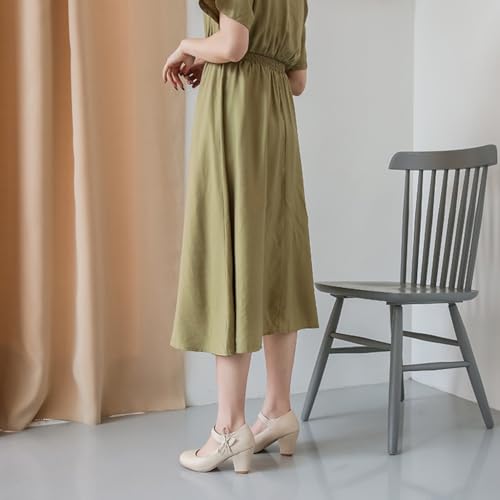 Women's Bow Mary Jane Dress Pumps Shoes Chunky Block High Heels Round Toe Shoes