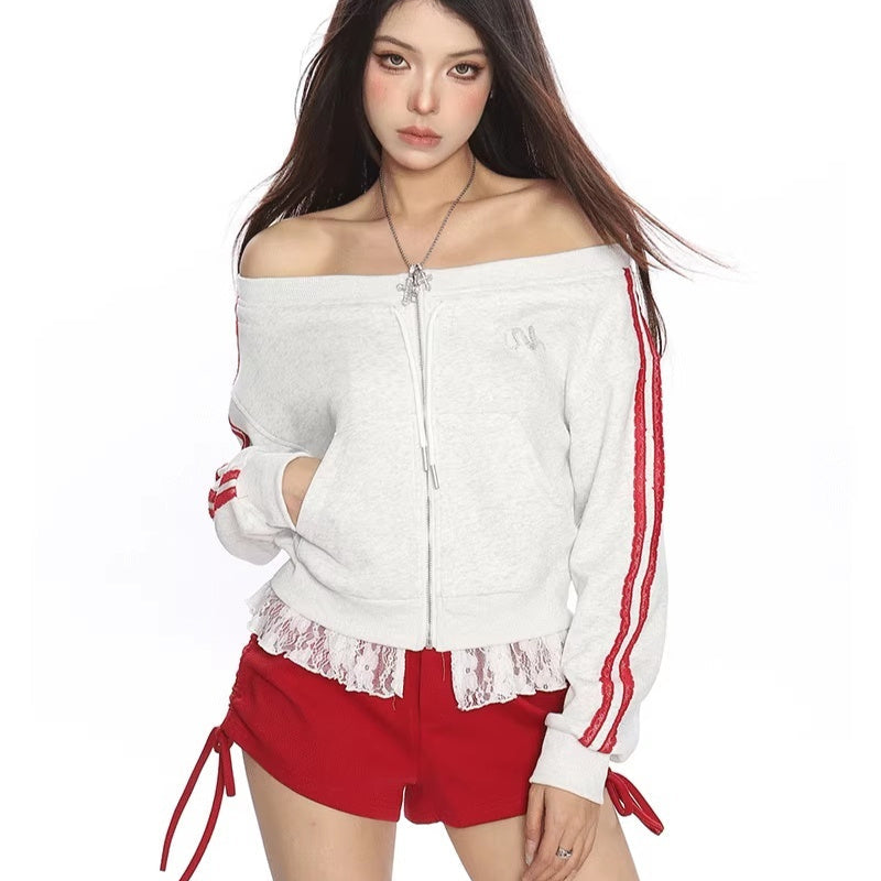 Women's Contrasting Color Design Short One Shoulder Sweatshirt