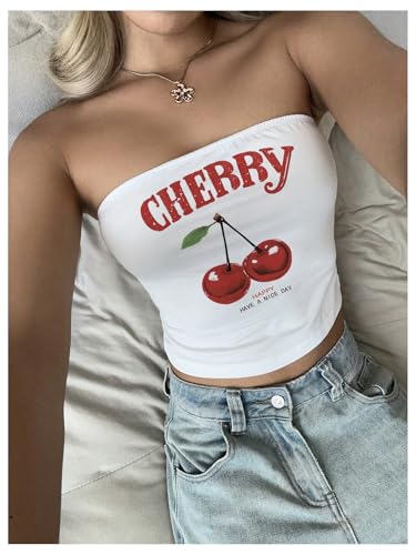 Women's Strapless Y2k Graphic Tube Crop Top Sleeveless Summer Bandeau Tops