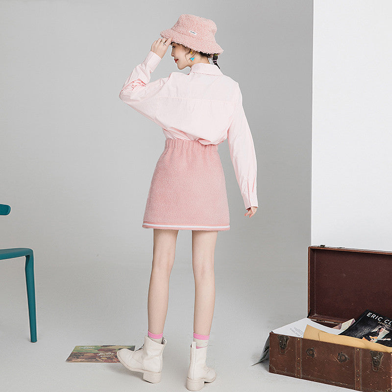 Textured ribbon woolen A-line Skirt