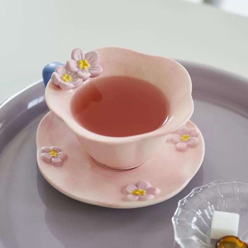 Floral Tea Cups and Saucers, Ceramic Cute Tea Cup for Tea Party