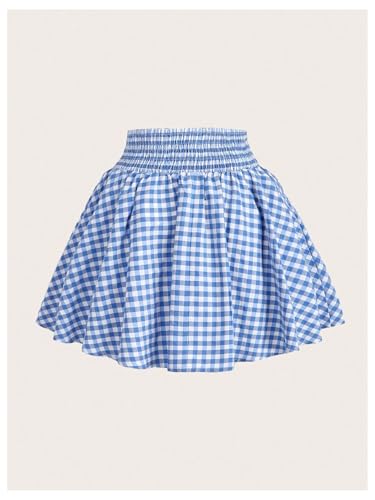 Women's Plaid Gingham Mini Skirt Lace Up Shirred Flowy Cute Mini Skirts