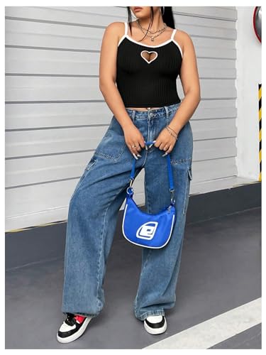 Women's Plus Size Cami Crop Tops Contrast Mesh Spaghetti Strap Summer Top