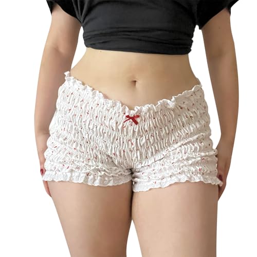 Womens Ruffle Bloomer Shorts Y2k Elastic Gingham Fruit Print Cute Frilly Lounge Sleep Pj Mini Micro Boy Shorts