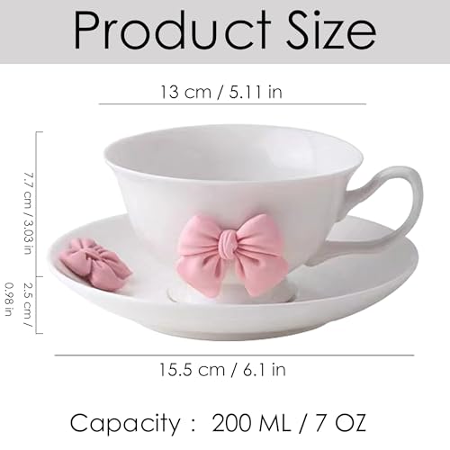 Coquette Bow Coffee Mug Personalized Set with Saucer Mug Porcelain Coffee Tea Cup 12oz